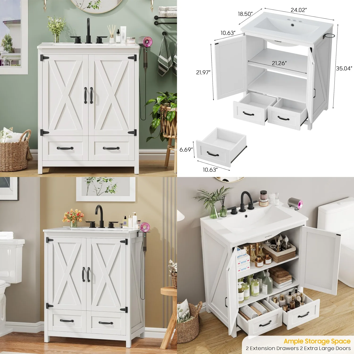 Free Standing Bathroom Vanity with Sink, 2 Door Cabinet & 2 Drawer Storage, Hair Dryer Holder, White, Customized
Free Standing Bathroom Vanity with Sink, 2 Door Cabinet & 2 Drawer Storage, Hair Dryer Holder, White, Customized