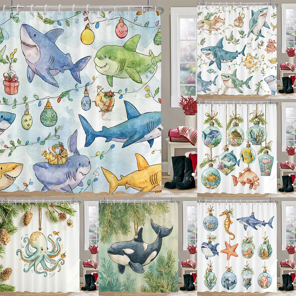 Merry Christmas Shower Curtain Cartoon sea dolphin octopus Bathroom Curtain with hooks Christmas Printed home Decor Curtain
Merry Christmas Shower Curtain Cartoon sea dolphin octopus Bathroom Curtain with hooks Christmas Printed home Decor Curtain