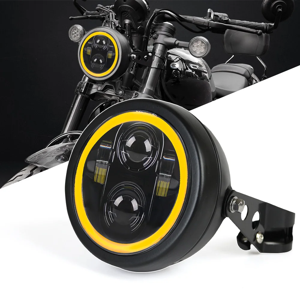 5.75" Motorcycle LED Headlight with Amber Halo DRL, Housing & Bucket Mount Bracket, Universal Kit for Harley-Davidson & Custom
5.75" Motorcycle LED Headlight with Amber Halo DRL, Housing & Bucket Mount Bracket, Universal Kit for Harley-Davidson & Custom