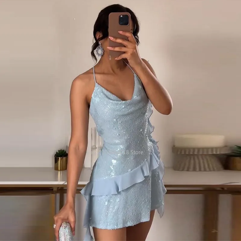Sexy Sequined Ruffles Sling Dress Women Sleeveless Backless V-neck Party Dresses Female 2025 Summer Shiny Beach Lady Robes
Sexy Sequined Ruffles Sling Dress Women Sleeveless Backless V-neck Party Dresses Female 2025 Summer Shiny Beach Lady Robes