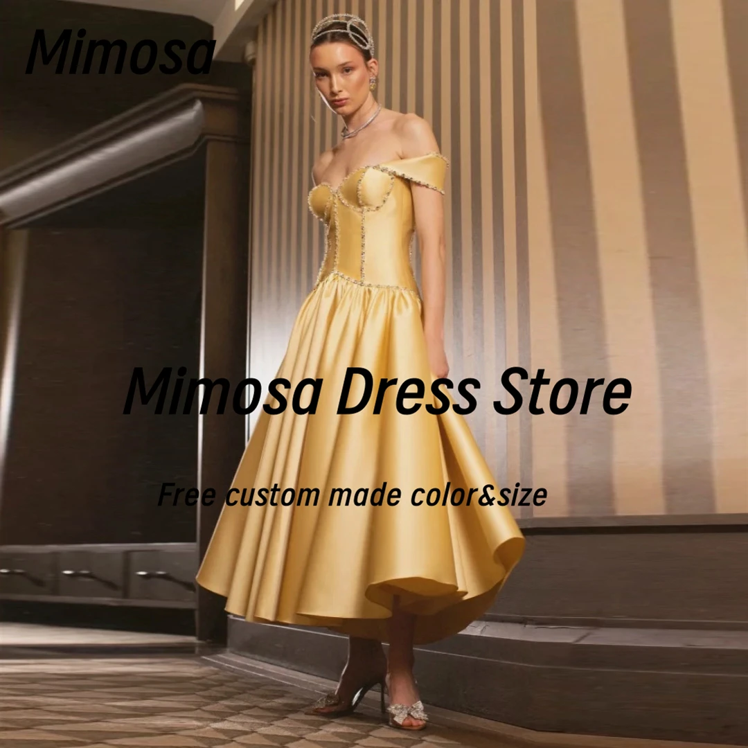 Mimosa 2025 Prom Dresses Sweetheart Beading Off Shoulder Graduation Party Homecoming Dress Satin A Line Evening Gowns Customized
Mimosa 2025 Prom Dresses Sweetheart Beading Off Shoulder Graduation Party Homecoming Dress Satin A Line Evening Gowns Customized