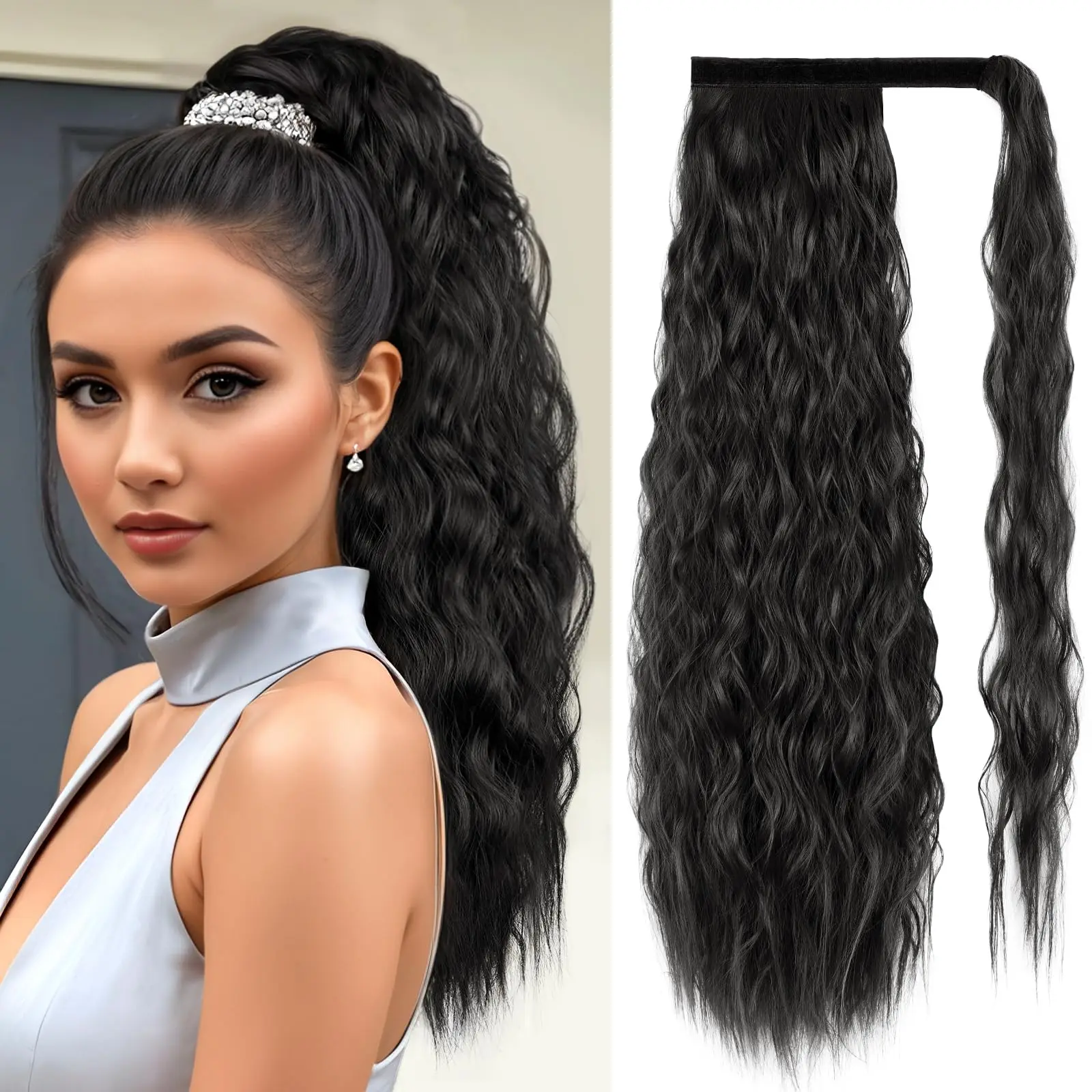 Corn Wave Ponytail Hair Extension 22 Inch Synthetic Magic Wavy Ponytail Paste Heat Resistant Wavy Wrap Around PonyTail For Girls 
Corn Wave Ponytail Hair Extension 22 Inch Synthetic Magic Wavy Ponytail Paste Heat Resistant Wavy Wrap Around PonyTail For Girls