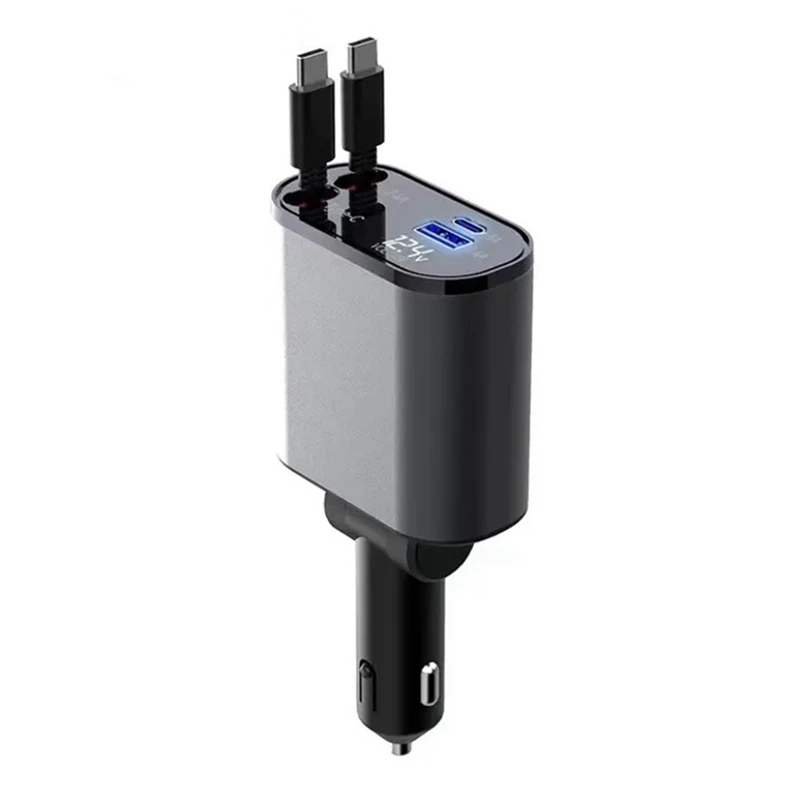 4-In-1 Fast Charger With Dual Type-C Cables And 2 Charging Ports With Voltage Display
4-In-1 Fast Charger With Dual Type-C Cables And 2 Charging Ports With Voltage Display
