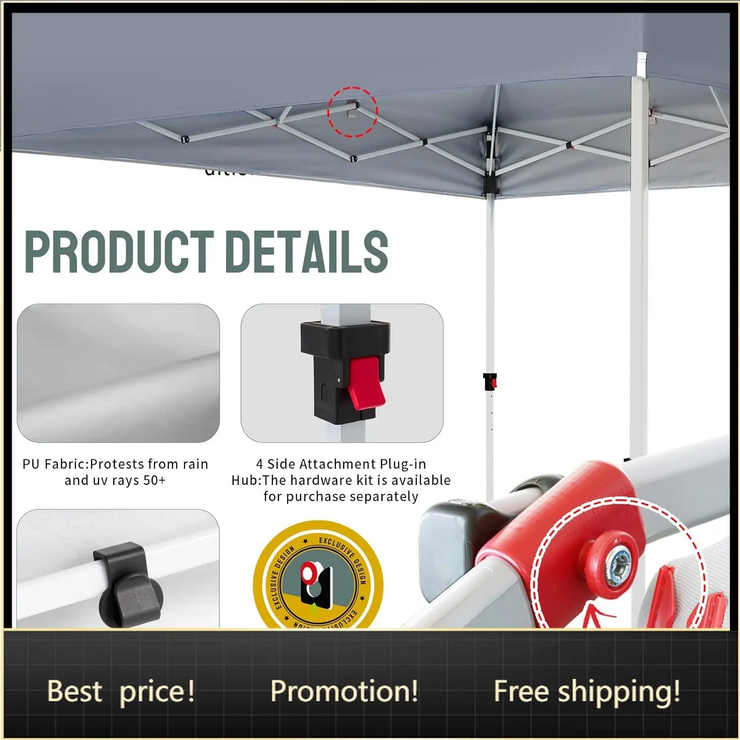 10x10 Heavy Duty Canopy - Premium Pop Up Canopy Tent - Extra Sun Shade Protection with 400D Strength Oxford Fabric - Great for T
10x10 Heavy Duty Canopy - Premium Pop Up Canopy Tent - Extra Sun Shade Protection with 400D Strength Oxford Fabric - Great for T