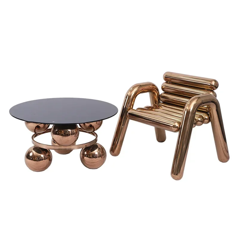 European modern simple light luxury stainless steel stool chair glass coffee table leisure table original design side table
European modern simple light luxury stainless steel stool chair glass coffee table leisure table original design side table