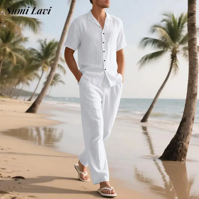 Short Sleeve Shirts And Pants Linen Outfits Men Summer Casual Solid Color Loose Suits Mens Vacation Seaside Beach Vintage Sets
Short Sleeve Shirts And Pants Linen Outfits Men Summer Casual Solid Color Loose Suits Mens Vacation Seaside Beach Vintage Sets