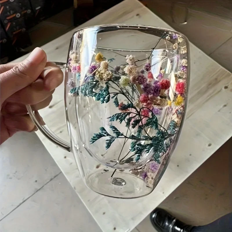 Flower Glass Coffee Mug Real Flower Double-layer Glass Cup with Handle Heat Resistant Espresso Cups Heat Insulated Water Cups
Flower Glass Coffee Mug Real Flower Double-layer Glass Cup with Handle Heat Resistant Espresso Cups Heat Insulated Water Cups