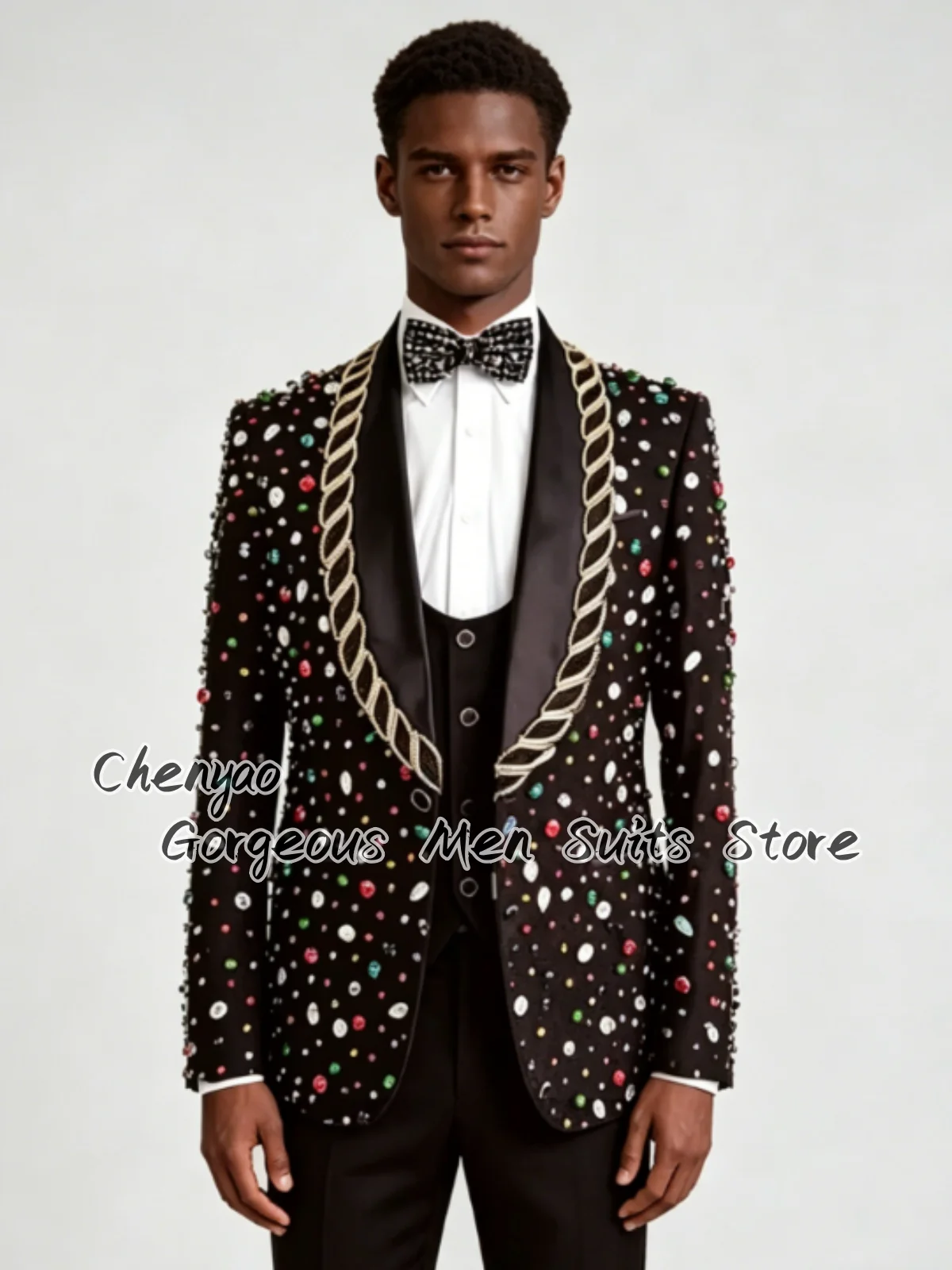 Sparkly Rhinestone Beaded Embellished Men Suits Customized Slim Groom Tuxedos Wedding Party Male Blazers 3Picec Sets ropa hombre
Sparkly Rhinestone Beaded Embellished Men Suits Customized Slim Groom Tuxedos Wedding Party Male Blazers 3Picec Sets ropa hombre