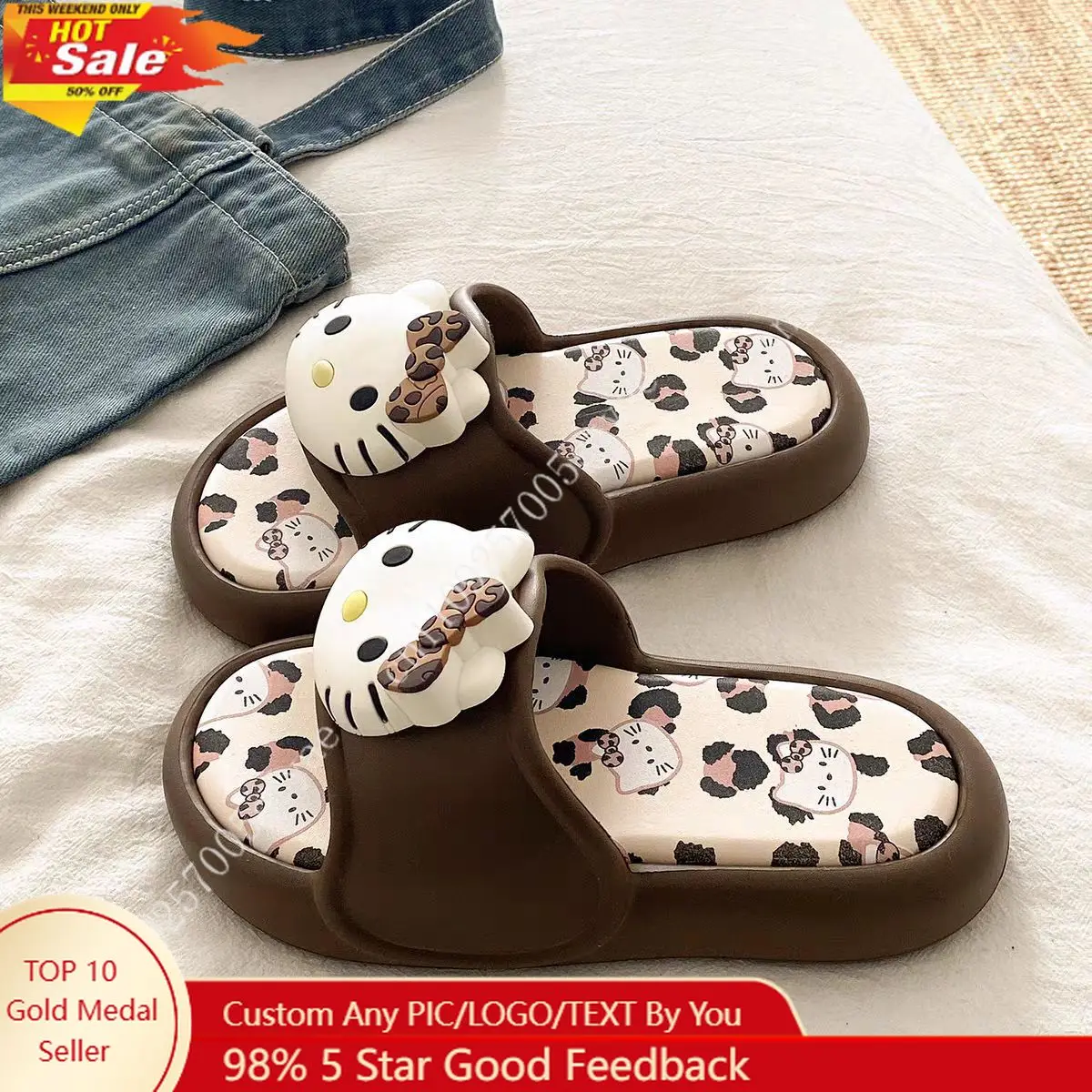 Removable Leopard Hello Kitty Cute Slippers Women's Outerwear Summer Simple and Sweet Printed EVA Flip-flops
Removable Leopard Hello Kitty Cute Slippers Women's Outerwear Summer Simple and Sweet Printed EVA Flip-flops