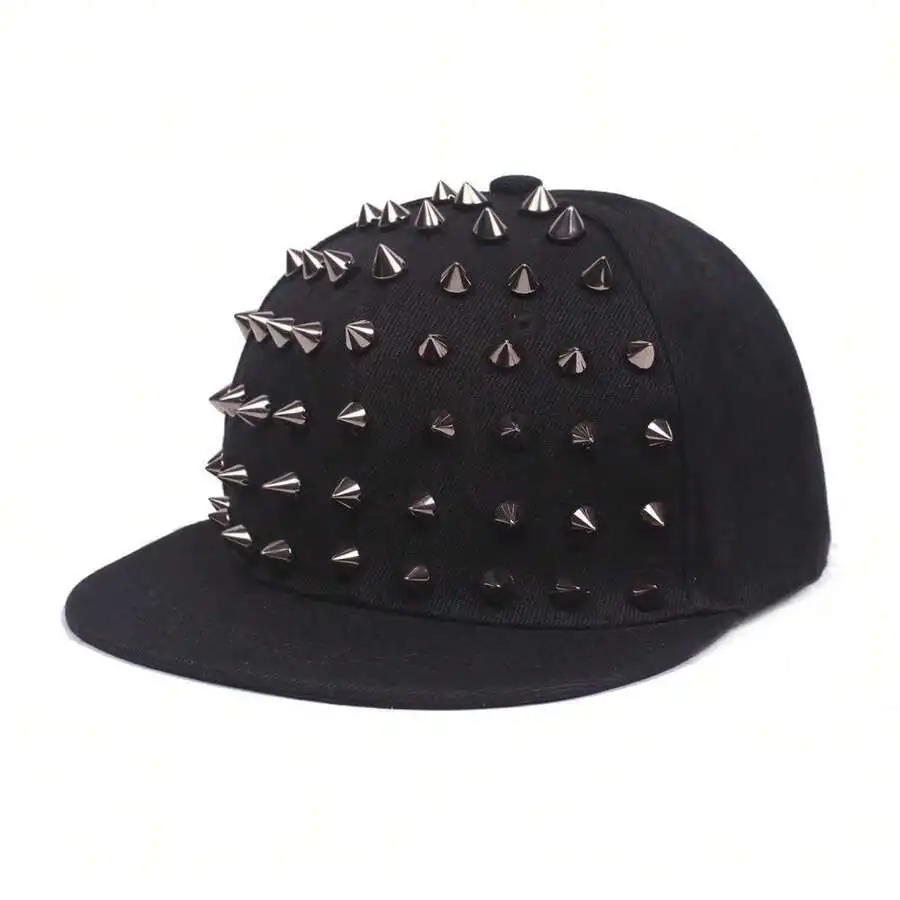 Flat Brim Snapback Cap With Metal Spike Studs Hip Hop Hat For Adults
Flat Brim Snapback Cap With Metal Spike Studs Hip Hop Hat For Adults