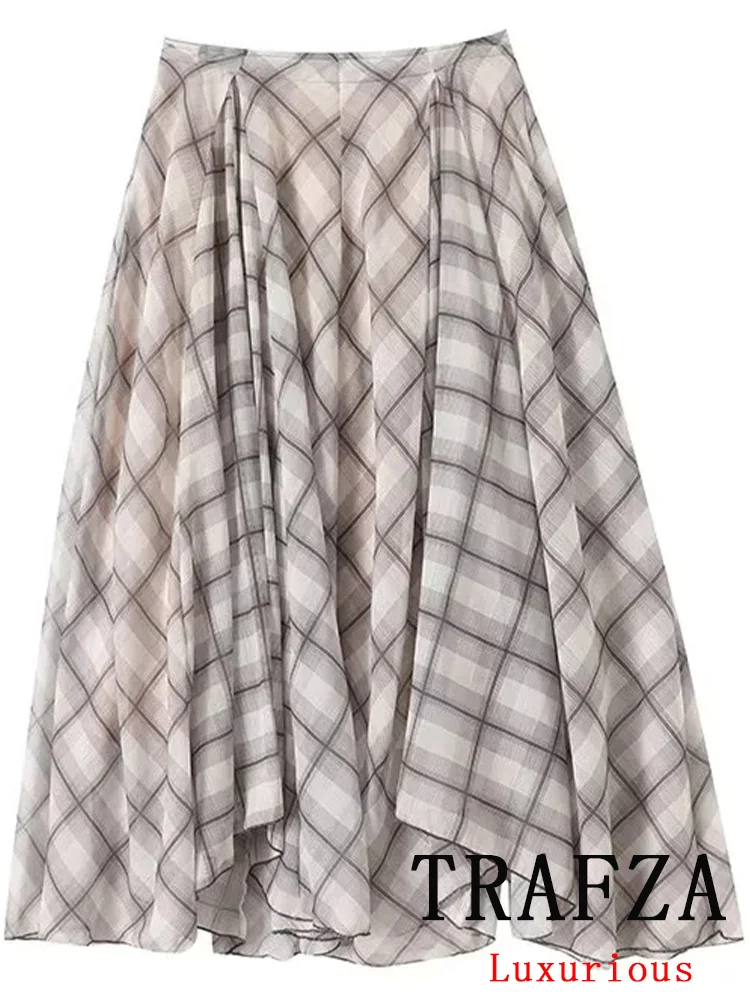 TRAFZA Vintage Casual Chic Women Skirt Plaid Zipper Folds Loose Long Straight Skirt Fashion 2025 Spring Summer Chiffon Skirt
TRAFZA Vintage Casual Chic Women Skirt Plaid Zipper Folds Loose Long Straight Skirt Fashion 2025 Spring Summer Chiffon Skirt