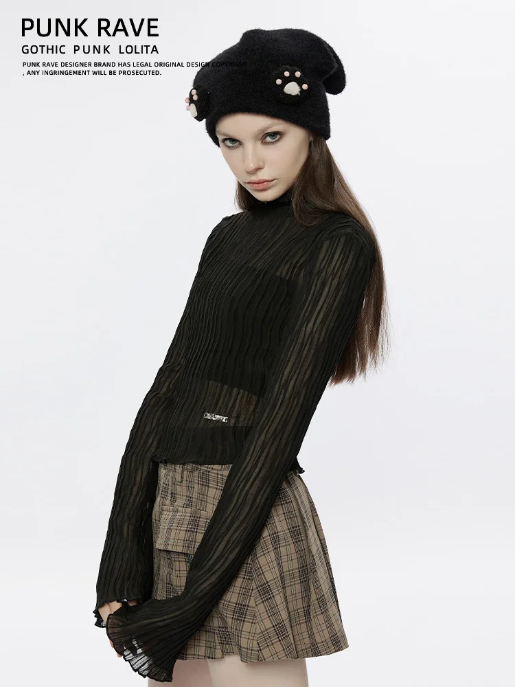 Black High Collar Pleated Long Sleeve Slim Fit Thin Autumn Winter Bell Sleeve T Shirt Street Style Punk Rave Fashion
Black High Collar Pleated Long Sleeve Slim Fit Thin Autumn Winter Bell Sleeve T Shirt Street Style Punk Rave Fashion