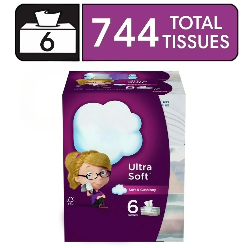 Ultra Soft Facial Tissues, 6 Family Size Boxes, 124 Facial Tissues Per Box
Ultra Soft Facial Tissues, 6 Family Size Boxes, 124 Facial Tissues Per Box