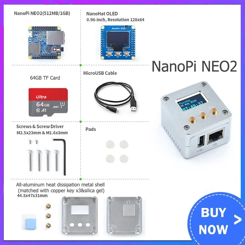 Nanopi NEO2 All Metal Aluminum Housing Kit with OLED Display Ubuntu v1.1 LTS Development Board Faster than Raspberry PI 40X40mm
Nanopi NEO2 All Metal Aluminum Housing Kit with OLED Display Ubuntu v1.1 LTS Development Board Faster than Raspberry PI 40X40mm