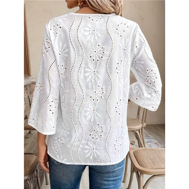 【Party-Decoration】Women's Eyelet Embroidery 3/4 Sleeve Summer Notched Neck Boho Blouse Top
【Party-Decoration】Women's Eyelet Embroidery 3/4 Sleeve Summer Notched Neck Boho Blouse Top
