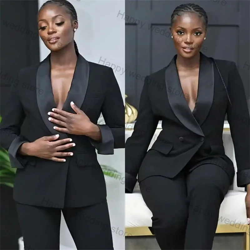 Black Formal Women Suit Pants Set 2 Piece Blazer+Trouser Satin Lapel Business Office Lady Cotton V Neck Coat Jacket Customized
Black Formal Women Suit Pants Set 2 Piece Blazer+Trouser Satin Lapel Business Office Lady Cotton V Neck Coat Jacket Customized