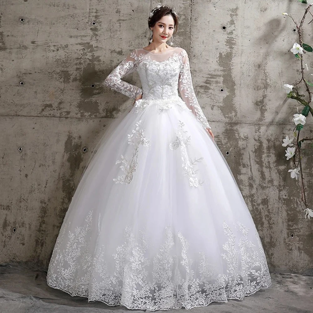Delicate Applique Tulle Wedding Dress Scoop Neck Long Sleeves A-Line Floor Length Bridal Classic Lace Up Marriage Gowns Robe
Delicate Applique Tulle Wedding Dress Scoop Neck Long Sleeves A-Line Floor Length Bridal Classic Lace Up Marriage Gowns Robe