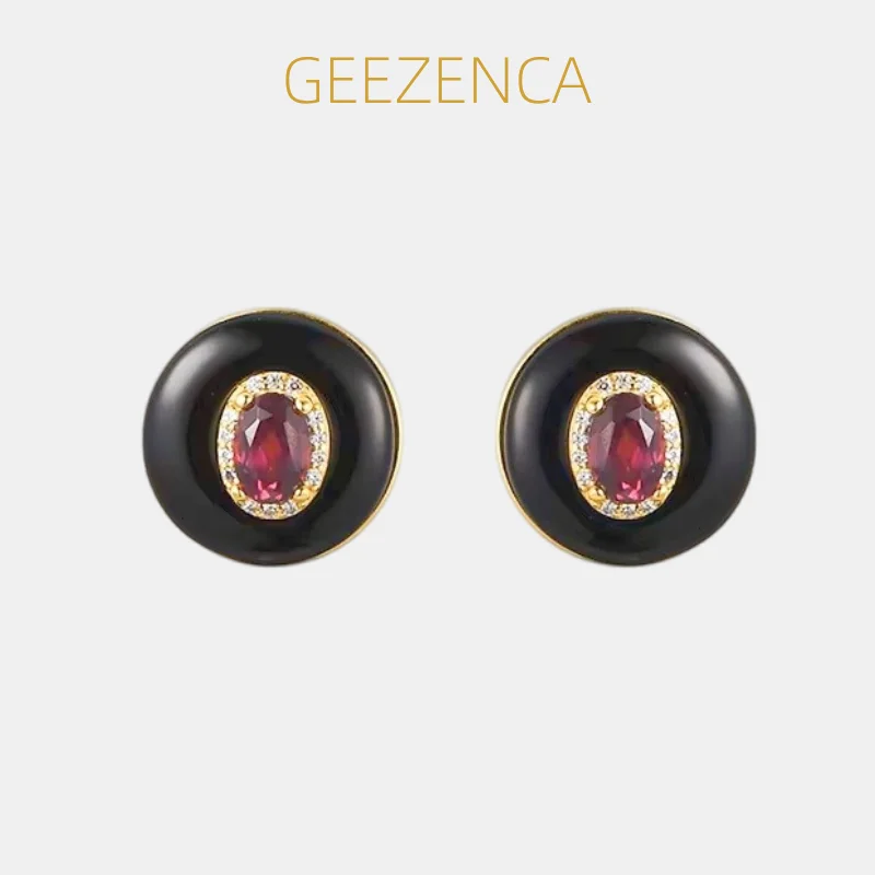 GEEZENCA Natural Black Onyx 925 Sterling Silver Round Stud Earrings With Red Cubic Zirconia 18k Gold Plated Minimalism Earring
GEEZENCA Natural Black Onyx 925 Sterling Silver Round Stud Earrings With Red Cubic Zirconia 18k Gold Plated Minimalism Earring