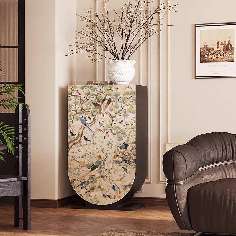 Medieval French flower and bird living room solid wood cabinet against the wall household entrance integrated locker
Medieval French flower and bird living room solid wood cabinet against the wall household entrance integrated locker