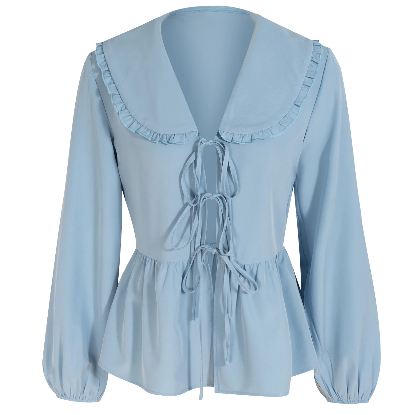 Spring Summer Women's Blouse Light Blue Ruffled Sailor Collar Tie Front Long Puff Sleeve Peplum Sweet Daily Casual
Spring Summer Women's Blouse Light Blue Ruffled Sailor Collar Tie Front Long Puff Sleeve Peplum Sweet Daily Casual