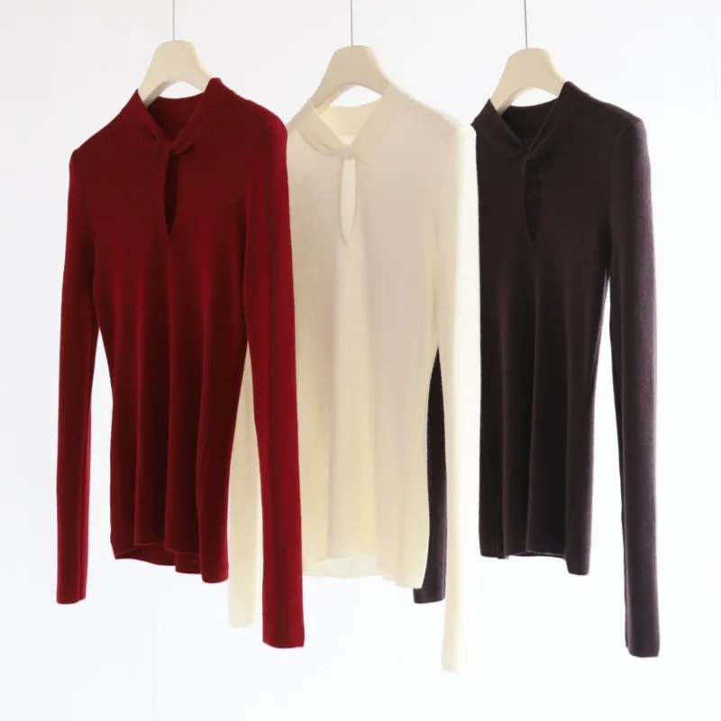 New Chinese-style twisted and hollowed-out wool base layer women's long-sleeved pullover women's top
New Chinese-style twisted and hollowed-out wool base layer women's long-sleeved pullover women's top