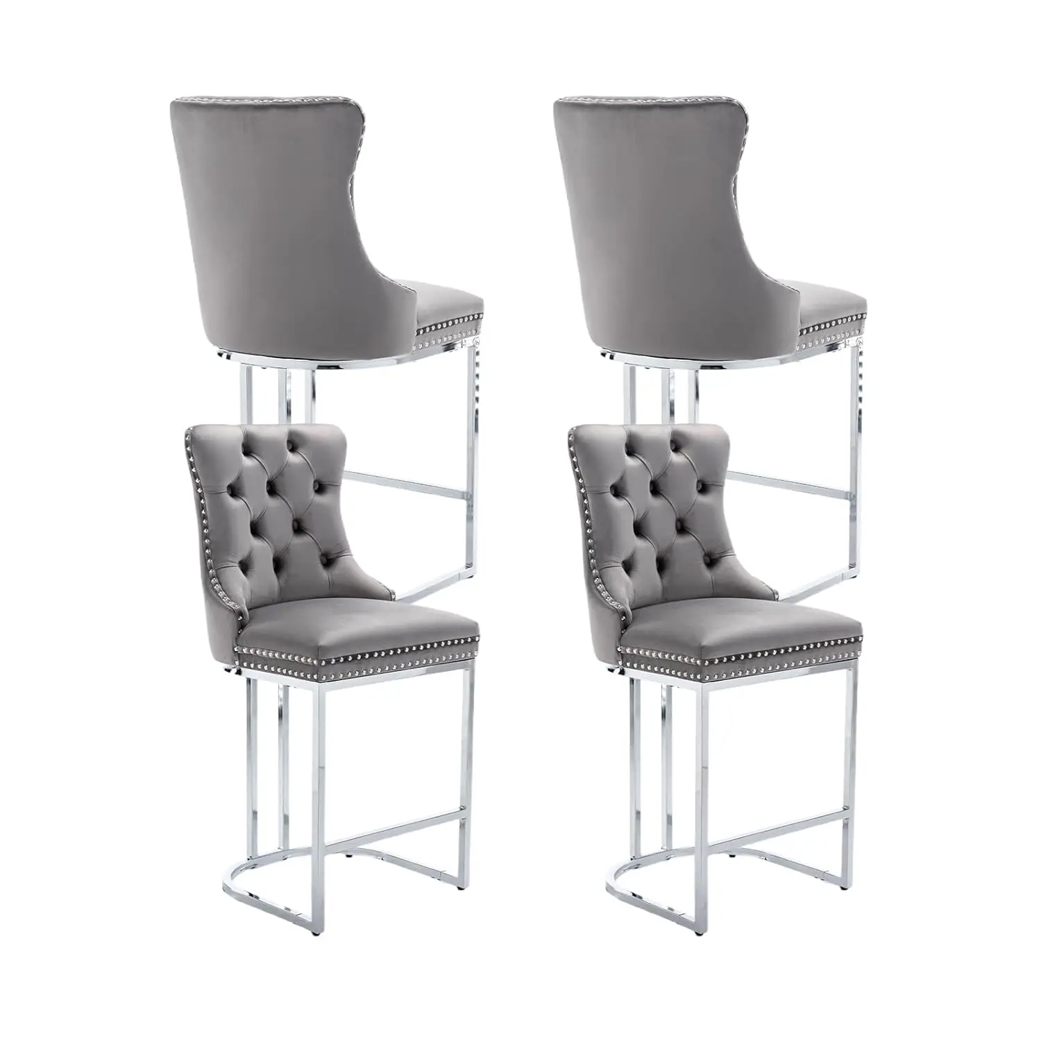 25" Counter Height Bar Stools Set Of 4, Modern Velvet Barstools With Chrome Metal Legs And Tufted Back, Upholstered, Customized
25" Counter Height Bar Stools Set Of 4, Modern Velvet Barstools With Chrome Metal Legs And Tufted Back, Upholstered, Customized