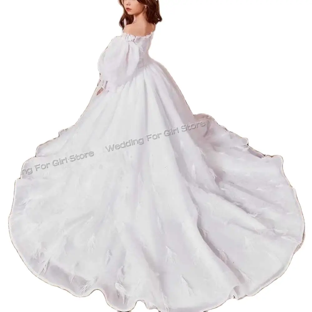 Off Shoulder Feather Flower Girls Dress For Wedding Long Puffy Balloon Sleeve Robe Bohemian Party Pageant Gowns Birthday Wears
Off Shoulder Feather Flower Girls Dress For Wedding Long Puffy Balloon Sleeve Robe Bohemian Party Pageant Gowns Birthday Wears