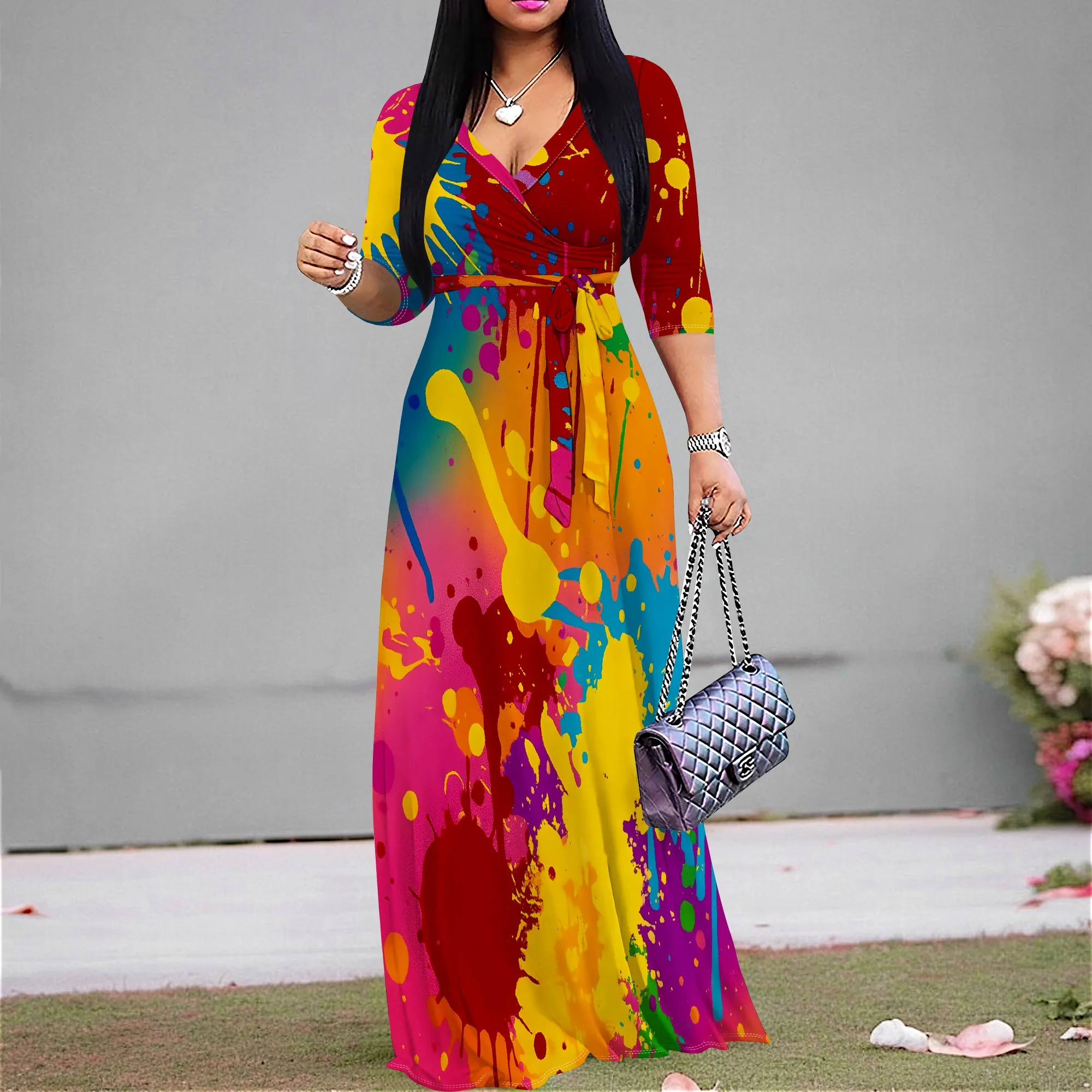 Women's Colorful Paint Splatter Wrap Maxi Dress V-Neck 3/4 Sleeve Tie-Waist Bohemian A-Line Summer Party Dress XS-3XL
Women's Colorful Paint Splatter Wrap Maxi Dress V-Neck 3/4 Sleeve Tie-Waist Bohemian A-Line Summer Party Dress XS-3XL