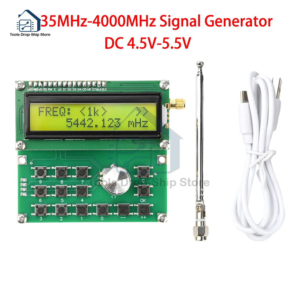 ADF4351 Signal Source Variable-Frequency Oscillator Signal Generator 35MHz to 4000MHz Digital LCD Display DC 4.5V-5.5V Type-C
ADF4351 Signal Source Variable-Frequency Oscillator Signal Generator 35MHz to 4000MHz Digital LCD Display DC 4.5V-5.5V Type-C
