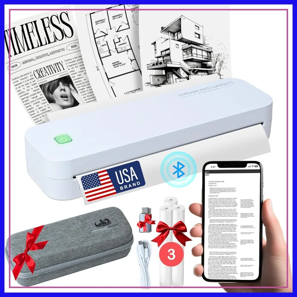 Portable Wireless Inkless Thermal Printer, Bluetooth Mobile Printer for iPhone, Android, Laptop, Tablet, 8.5"x11", Free Case & 3 Rolls Paper
Portable Wireless Inkless Thermal Printer, Bluetooth Mobile Printer for iPhone, Android, Laptop, Tablet, 8.5"x11", Free Case & 3 Rolls Paper