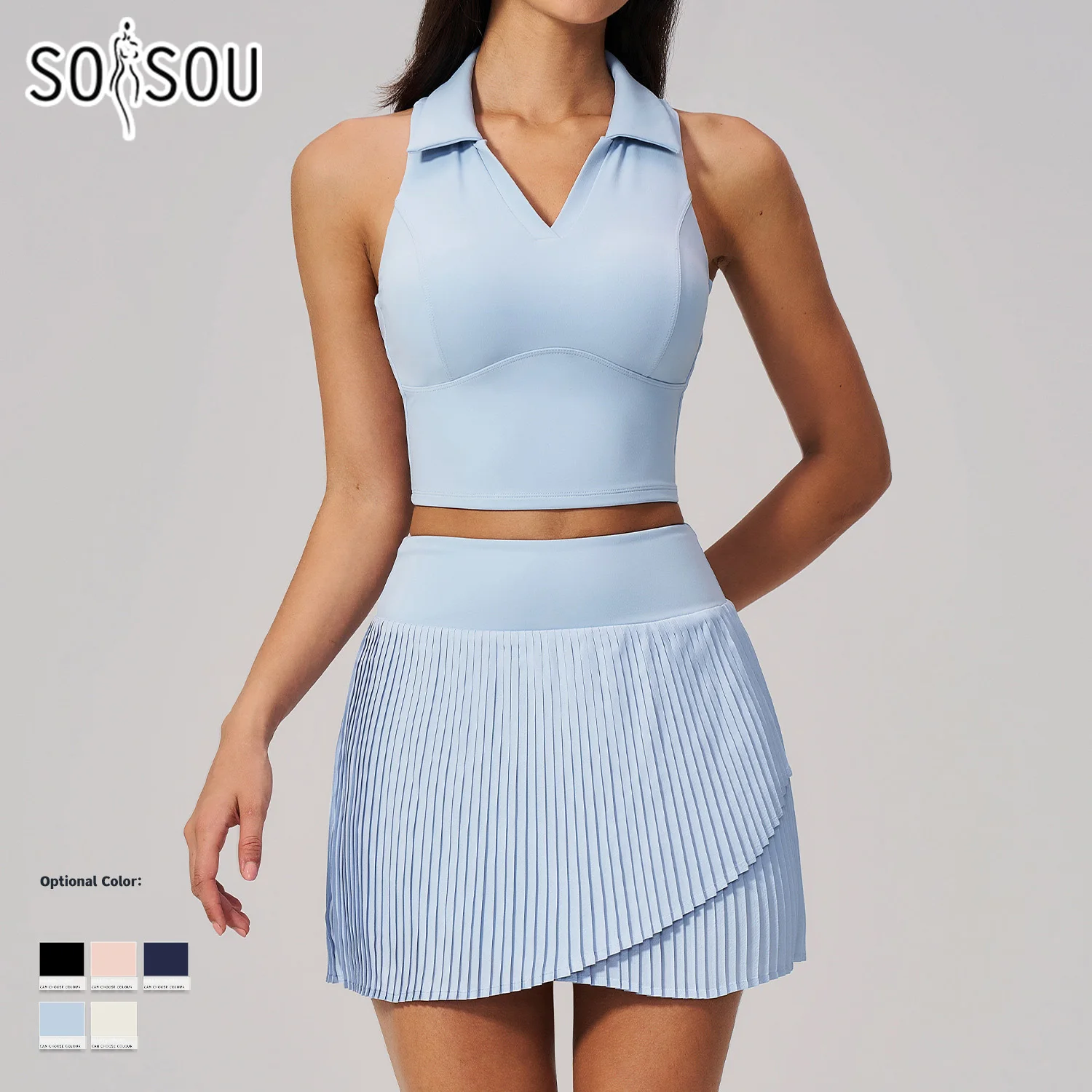 SOISOU Nylon Women Two Pieces Yoga Set Ribbed V-Neck Gym Top Sport Tennis Skirt 2pcs Suit Sportswear Workout Clothes 5 Colors
SOISOU Nylon Women Two Pieces Yoga Set Ribbed V-Neck Gym Top Sport Tennis Skirt 2pcs Suit Sportswear Workout Clothes 5 Colors