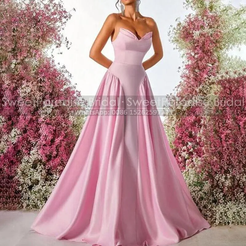 Pleat A Line Long Prom Dresses Strapless Sweetheart Backless Customized Pink Satin Evening Dress Party For Women
Pleat A Line Long Prom Dresses Strapless Sweetheart Backless Customized Pink Satin Evening Dress Party For Women