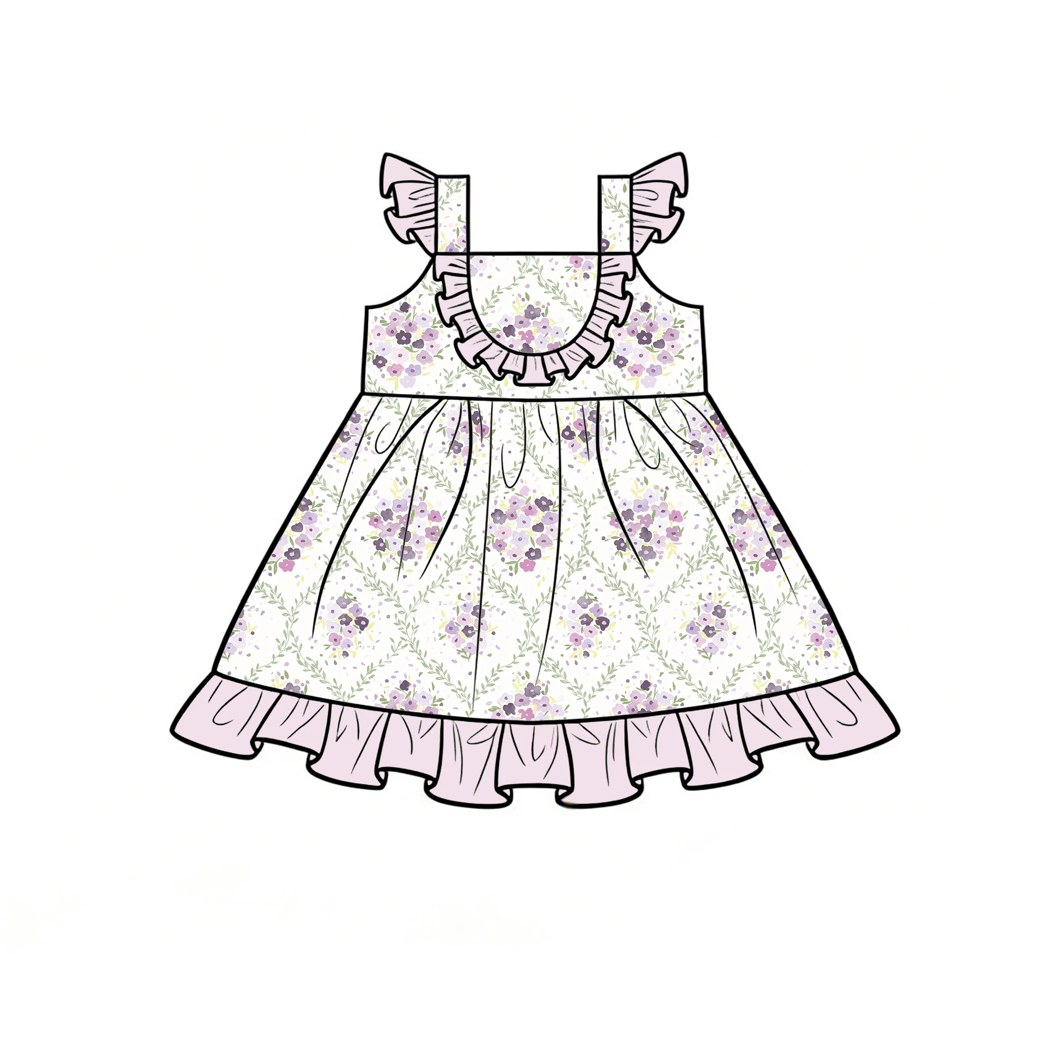 Girls' halter-neck flutter-sleeve dress with floral and bow print customizable and wholesale available
Girls' halter-neck flutter-sleeve dress with floral and bow print customizable and wholesale available