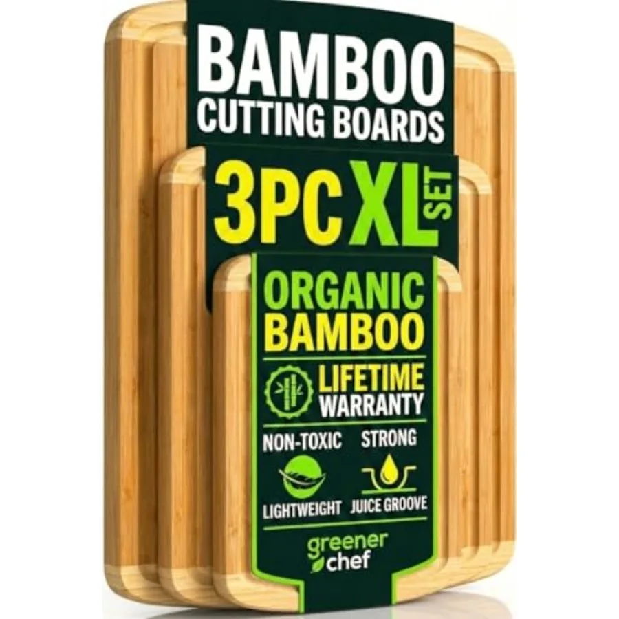 Luxury XL Bamboo Cutting Board Set of 3 with Vertical Grain Strength Technology - Extra Large Wood Cutting Boards for Kitchen a
Luxury XL Bamboo Cutting Board Set of 3 with Vertical Grain Strength Technology - Extra Large Wood Cutting Boards for Kitchen a
