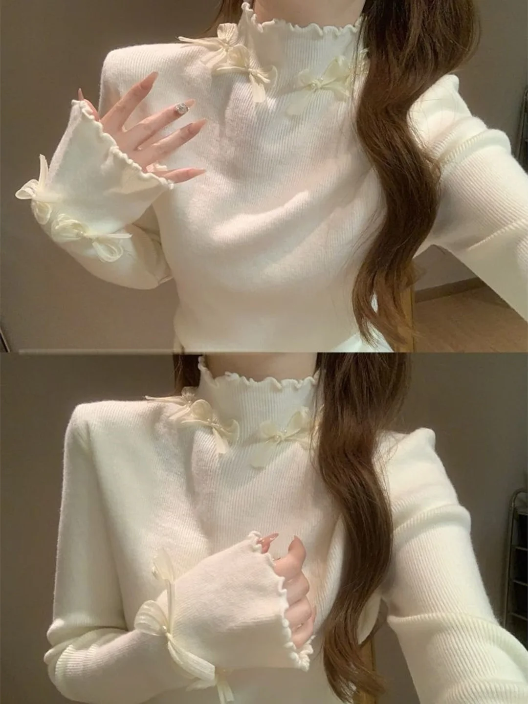 Korean Style Knot Wood Ear Half High Collar Knitted Sweater Women's Autumn Winter Slimming Beautiful Top
Korean Style Knot Wood Ear Half High Collar Knitted Sweater Women's Autumn Winter Slimming Beautiful Top