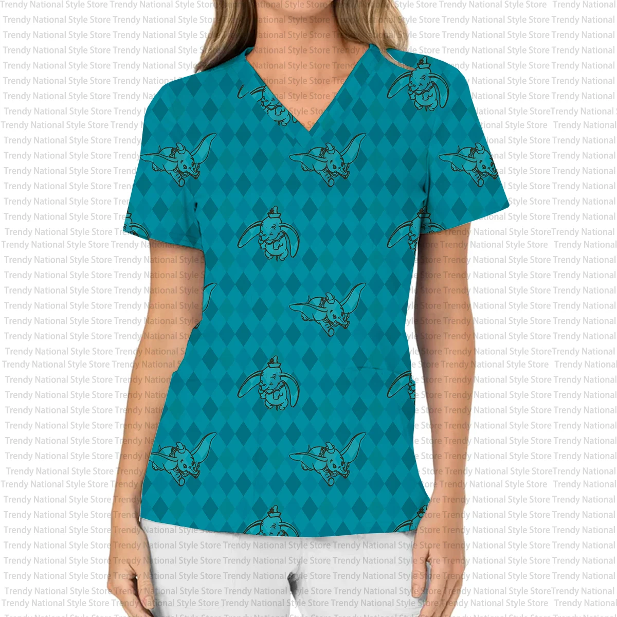 Summer Women's Short Sleeve Cross Salon Clinic Nursing Uniform T-shirt Disney Dumbo Cartoon Print Pocket Medical Work Clothes
Summer Women's Short Sleeve Cross Salon Clinic Nursing Uniform T-shirt Disney Dumbo Cartoon Print Pocket Medical Work Clothes