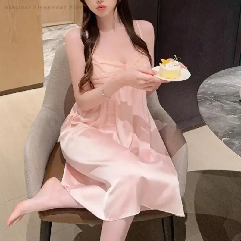 Female Sexy Spaghetti Strap Nightgown Rayon Chemise Sleepdress Summer Lady Sleepwear Nightdress Ice Silk Home Dressing Gown
Female Sexy Spaghetti Strap Nightgown Rayon Chemise Sleepdress Summer Lady Sleepwear Nightdress Ice Silk Home Dressing Gown