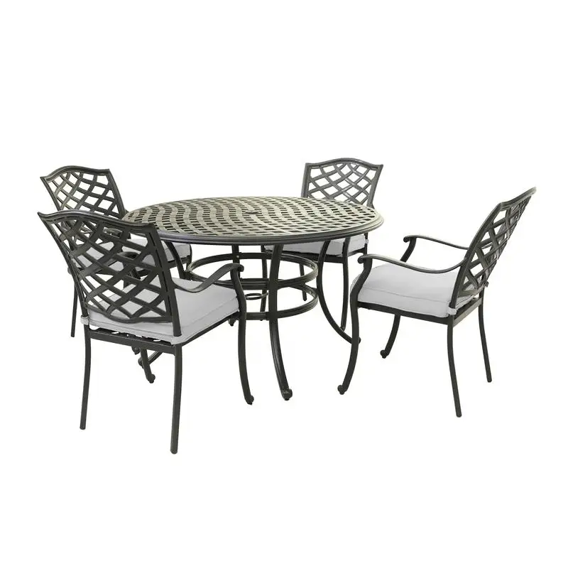 5-Pc Outdoor Aluminum Round Dining Set with 4 Armchairs, Cast Silver Finish
5-Pc Outdoor Aluminum Round Dining Set with 4 Armchairs, Cast Silver Finish
