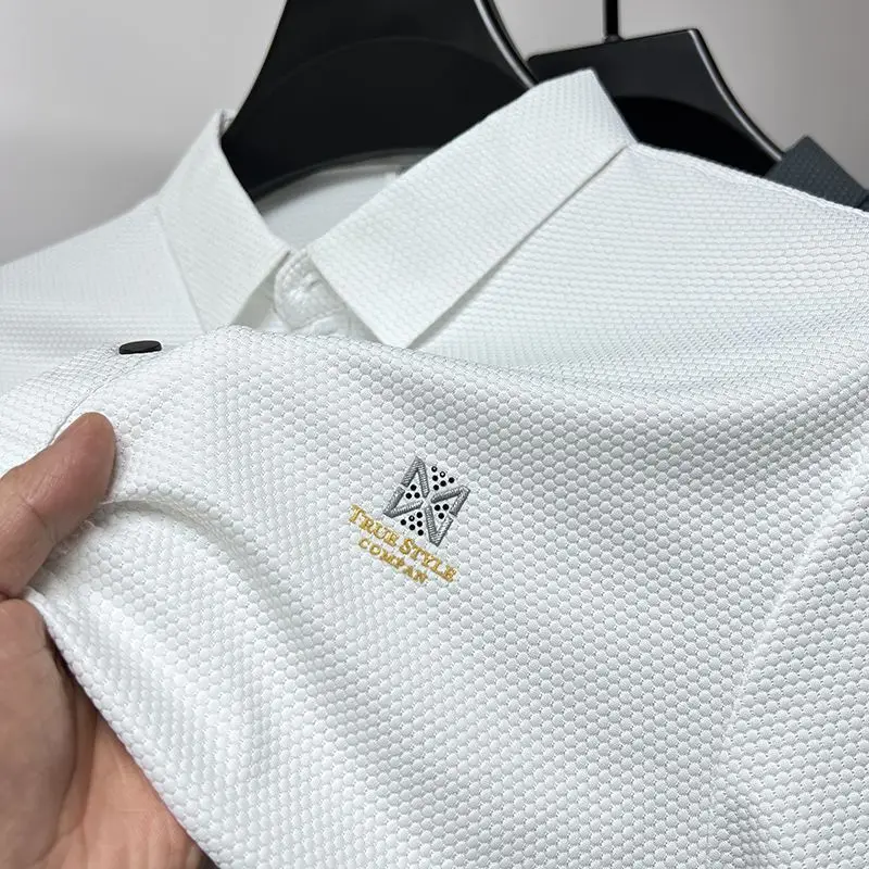 High end ice silk short sleeve men's lapel T-shirt summer fashion brand letter print polo shirt casual breathable No trace top
High end ice silk short sleeve men's lapel T-shirt summer fashion brand letter print polo shirt casual breathable No trace top