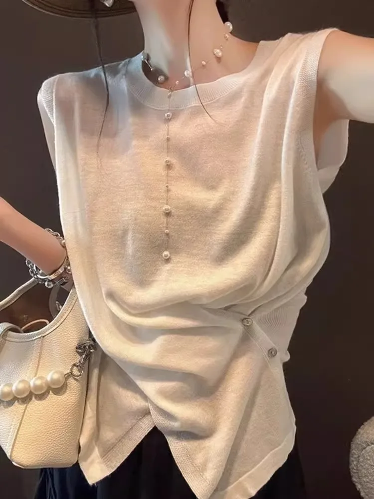 Корейский трикотажный топ из ледяного шелка с перекрестными пуговицами, простая футболка Svel Ele Personali, смесь шелка Faion для поездок на работу
Корейский трикотажный топ из ледяного шелка с перекрестными пуговицами, простая футболка Svel Ele Personali, смесь шелка Faion для поездок на работу
