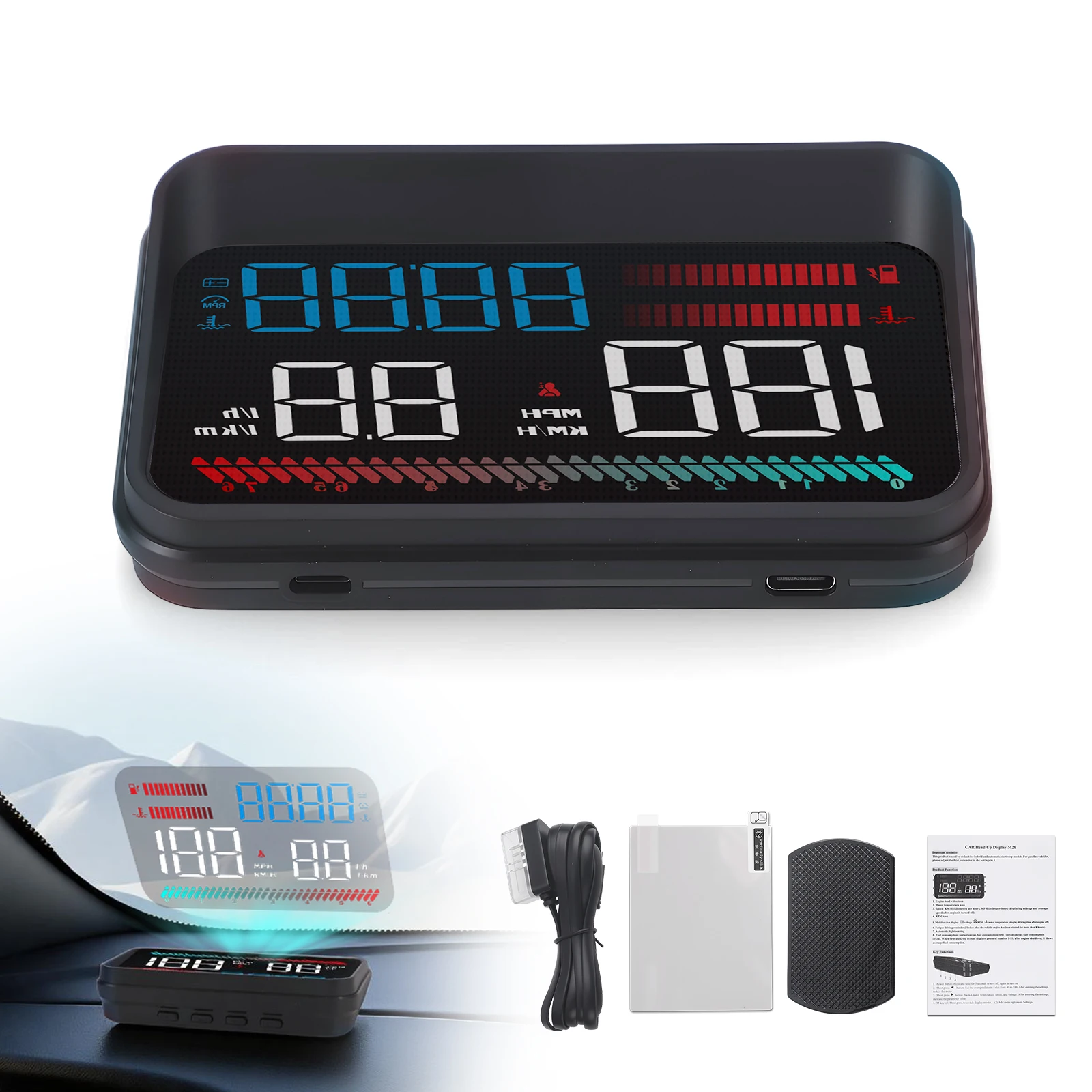 Universal Car HUD P16 OBD2 TFT LCD Color Screen Head Up Display Speedometer RPM Voltage Turbo Pressure Oil Temp Time For Cars
Universal Car HUD P16 OBD2 TFT LCD Color Screen Head Up Display Speedometer RPM Voltage Turbo Pressure Oil Temp Time For Cars