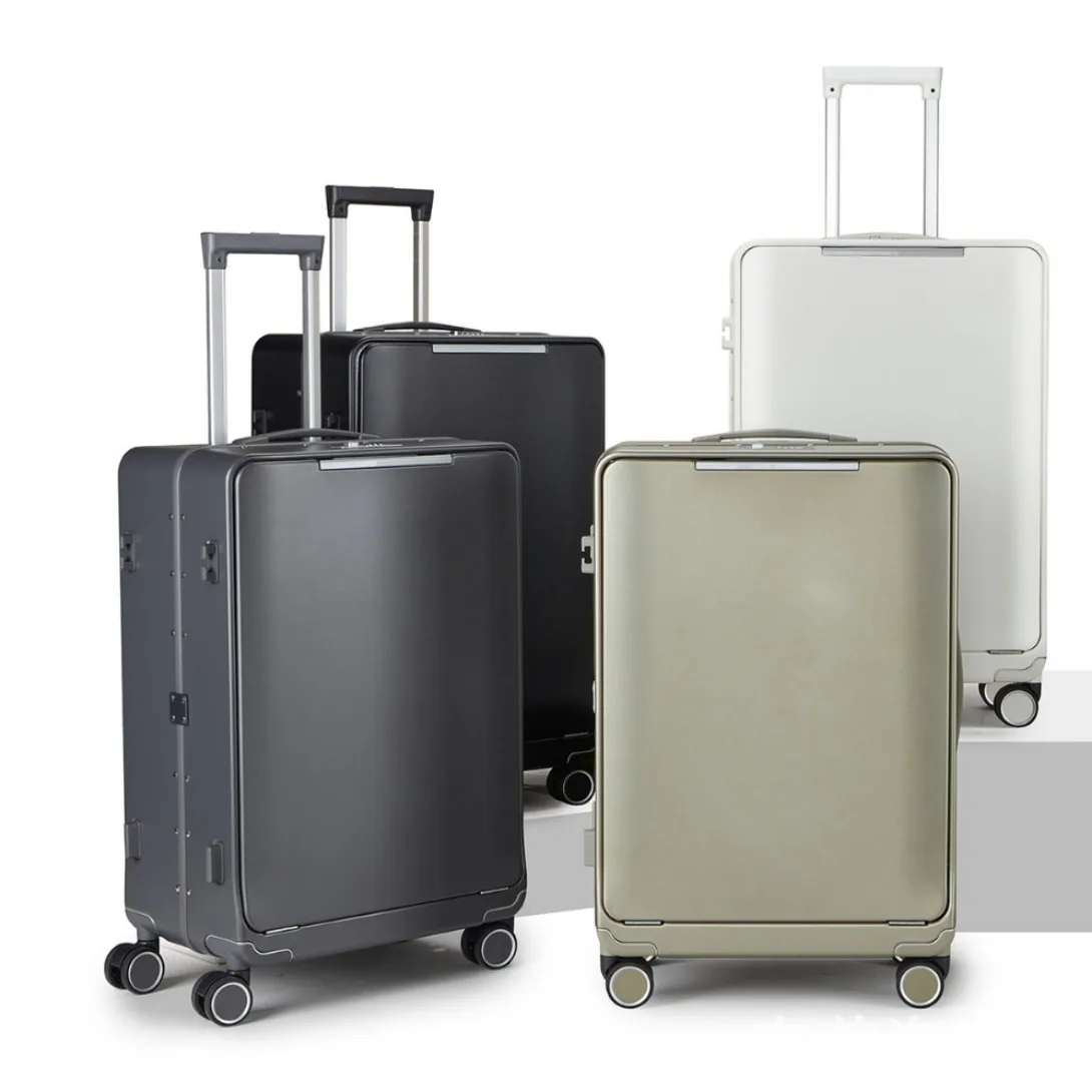 Front open lid of the suitcase Aluminum frame Multifunctional strong and durable PC trolley case Customs 
Front open lid of the suitcase Aluminum frame Multifunctional strong and durable PC trolley case Customs