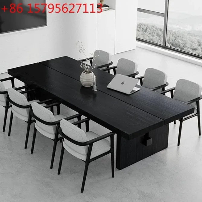 Modern simple conference table log large board table solid wood black long table
Modern simple conference table log large board table solid wood black long table