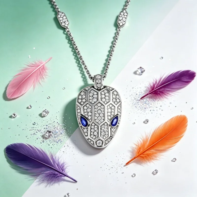 Sparkling Silver Snake Head Necklace with Blue Crystal Eyes
Sparkling Silver Snake Head Necklace with Blue Crystal Eyes