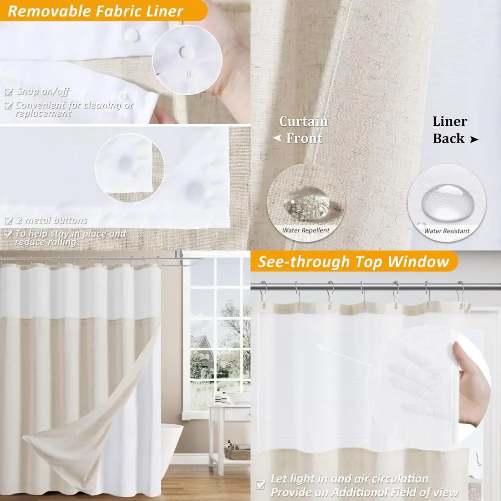 Rustic Cream Linen Shower Curtain Set with Snap-In Liner, 200 GSM, Burlap Texture, 72x72
Rustic Cream Linen Shower Curtain Set with Snap-In Liner, 200 GSM, Burlap Texture, 72x72