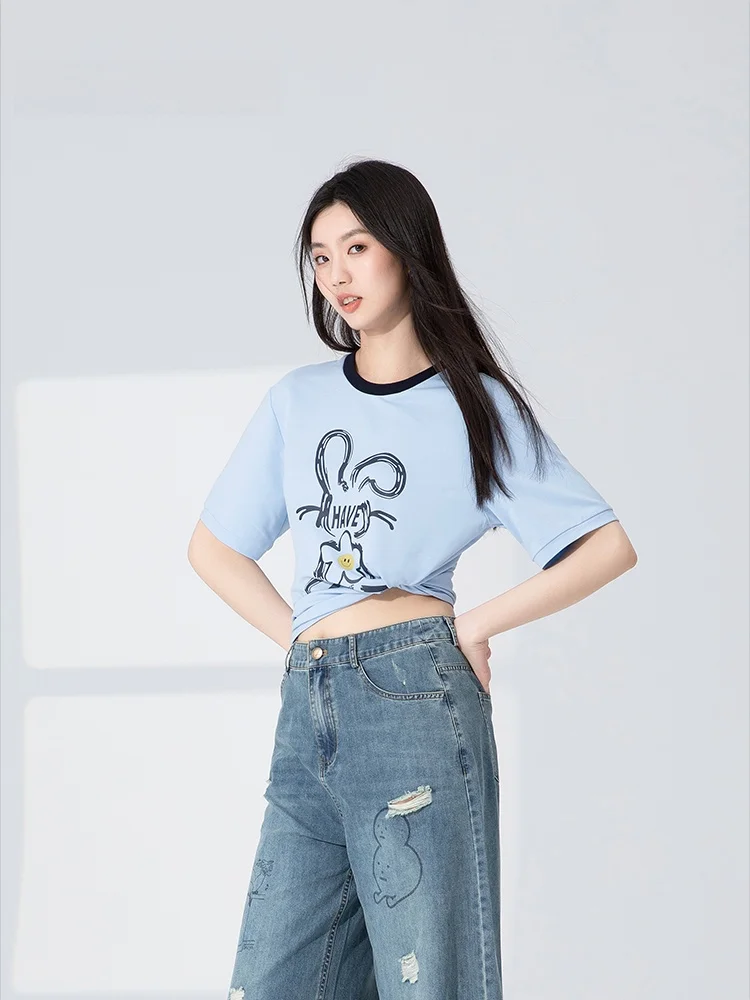 Летняя новинка Dailanzhi: базовая футболка с круглым вырезом, светло-голубая, с принтом, повседневная, удобная, для женщин.
Летняя новинка Dailanzhi: базовая футболка с круглым вырезом, светло-голубая, с принтом, повседневная, удобная, для женщин.