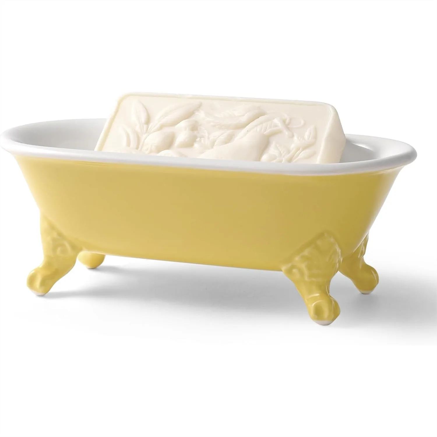 Ceramic Clawfoot Bathtub Soap Dish, 6.5" Vintage Bar Soap Holder with Drainage for Bathroom or Kitchen, Yellow
Ceramic Clawfoot Bathtub Soap Dish, 6.5" Vintage Bar Soap Holder with Drainage for Bathroom or Kitchen, Yellow