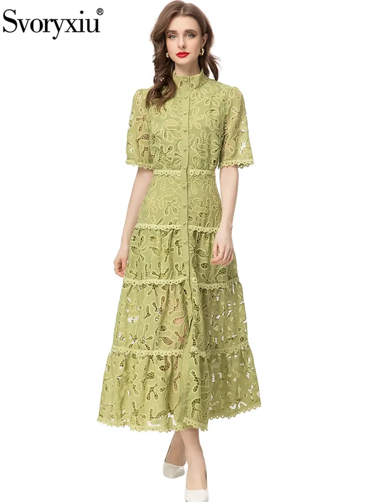 Svoryxiu Fashion Designer Autumn Party Army Green Long Dress Women's Stand Collar High Waist Hollow Out Embroidery A-Line Dress
Svoryxiu Fashion Designer Autumn Party Army Green Long Dress Women's Stand Collar High Waist Hollow Out Embroidery A-Line Dress