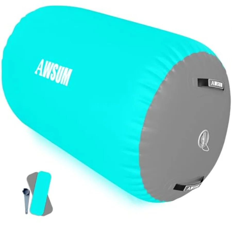 Gymnastics training: inflatable roller barrel in blue durable PVC material for back handsprings and tumbling on octagon mats at
Gymnastics training: inflatable roller barrel in blue durable PVC material for back handsprings and tumbling on octagon mats at