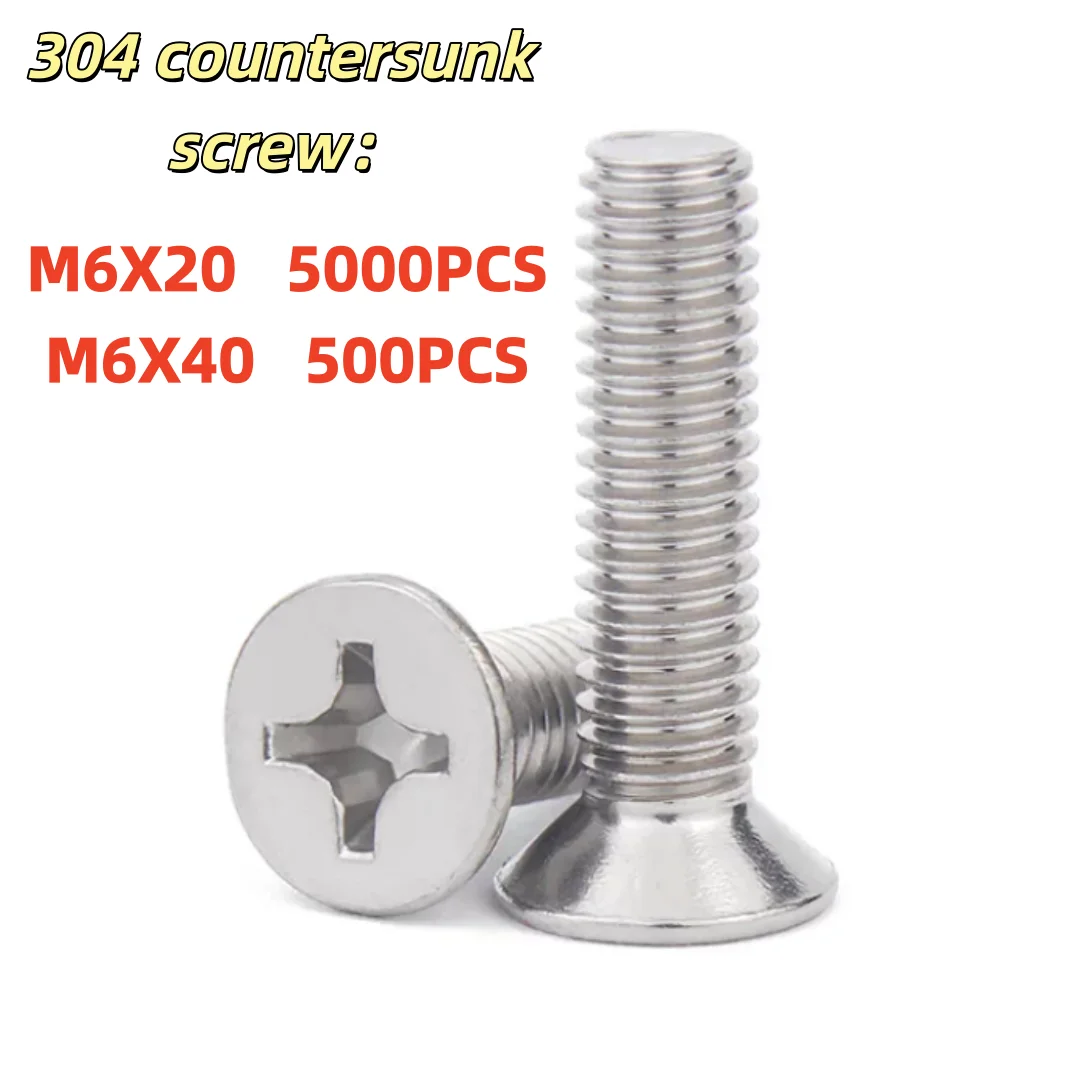 Винты с плоской потайной головкой Phillips из нержавеющей стали 304 (M6x20-5000 шт., M6*40-500 шт.)
Винты с плоской потайной головкой Phillips из нержавеющей стали 304 (M6x20-5000 шт., M6*40-500 шт.)